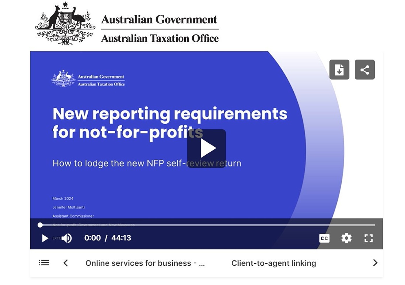 ATO webinar video on NFP tax changes